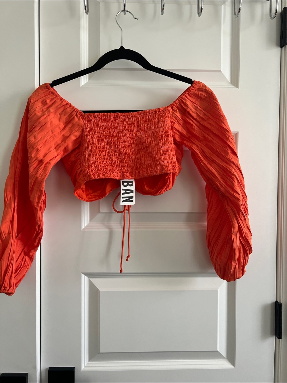Urban Outfitters Bright Orange Ruched Long-Sleeve Crop Top - Picture 4 of 5
